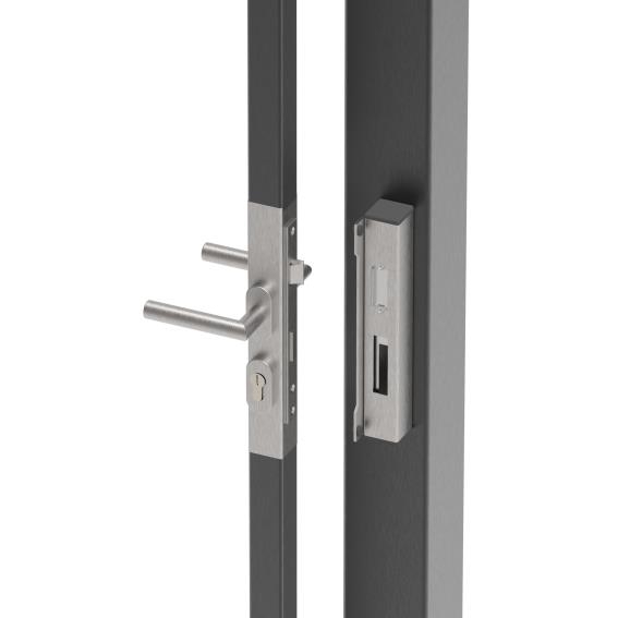 Elektro-Torschloss-Set Edelstahl AISI 304 40x40 mm mit Elektroschloss B1-1 geschliffen-89-11BR840X40SETE-A.4
