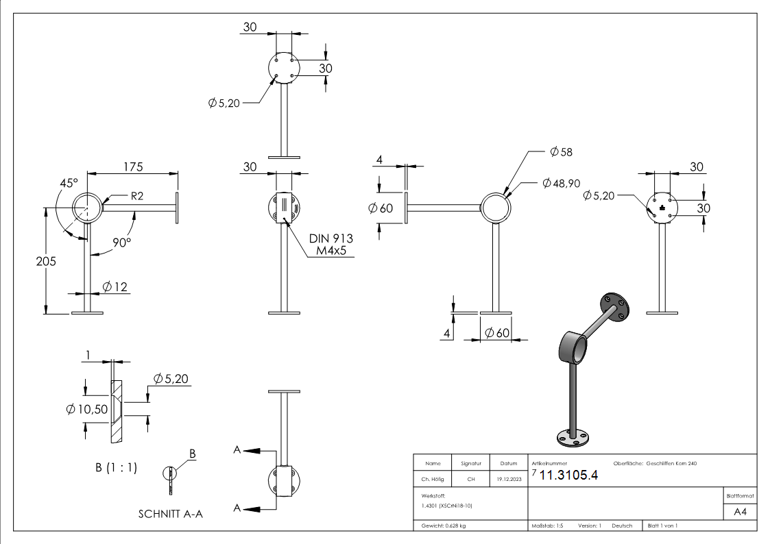 Fusslaufstuetze fuer Ø 48-3 mm V2A-11-3105.4
