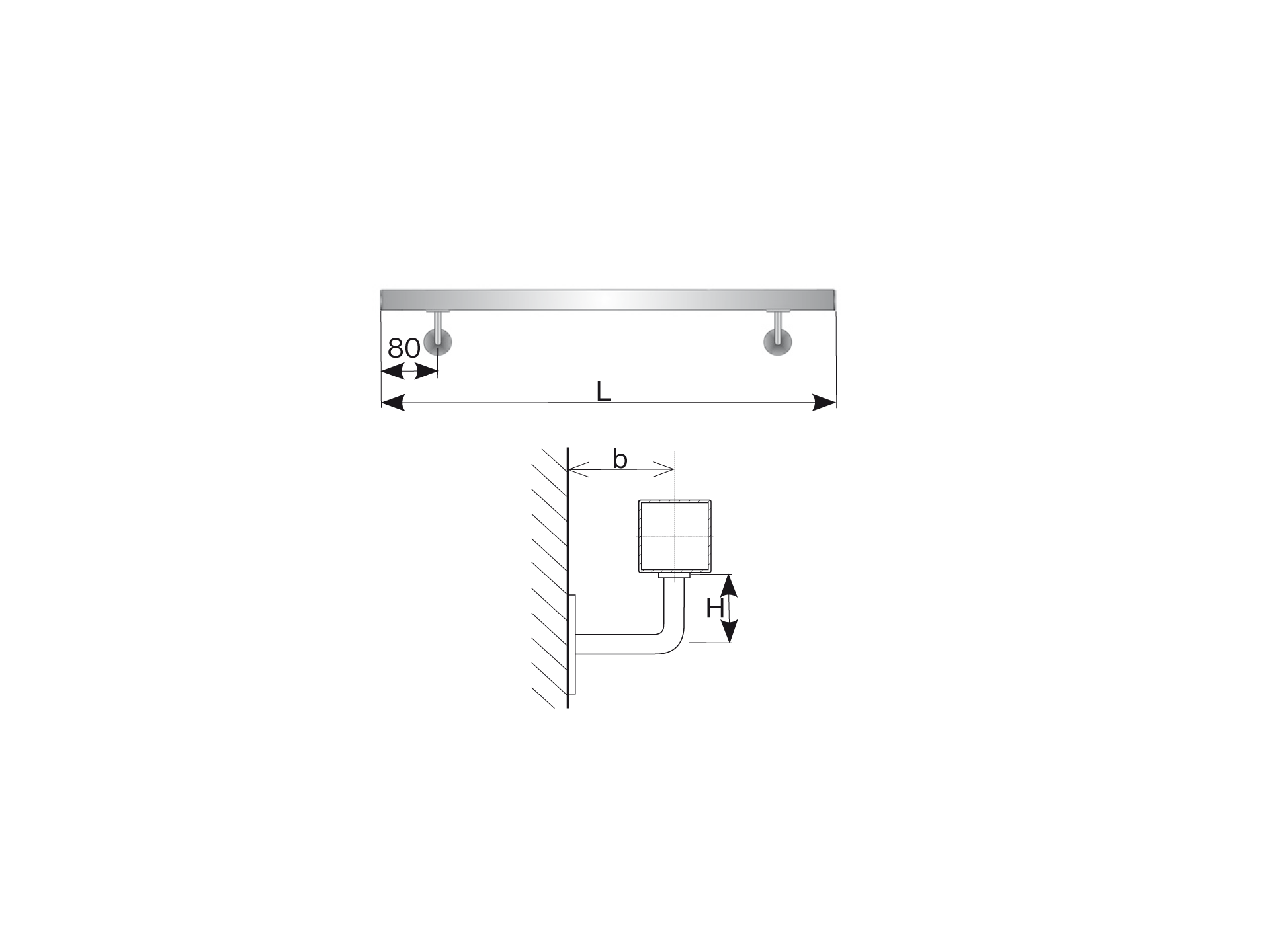 Edelstahlhandlauf AISI 304 40x40 mm 1500 mm geschliffen mit Duebel und Schrauben-89-11AJPM1500-A.4-D