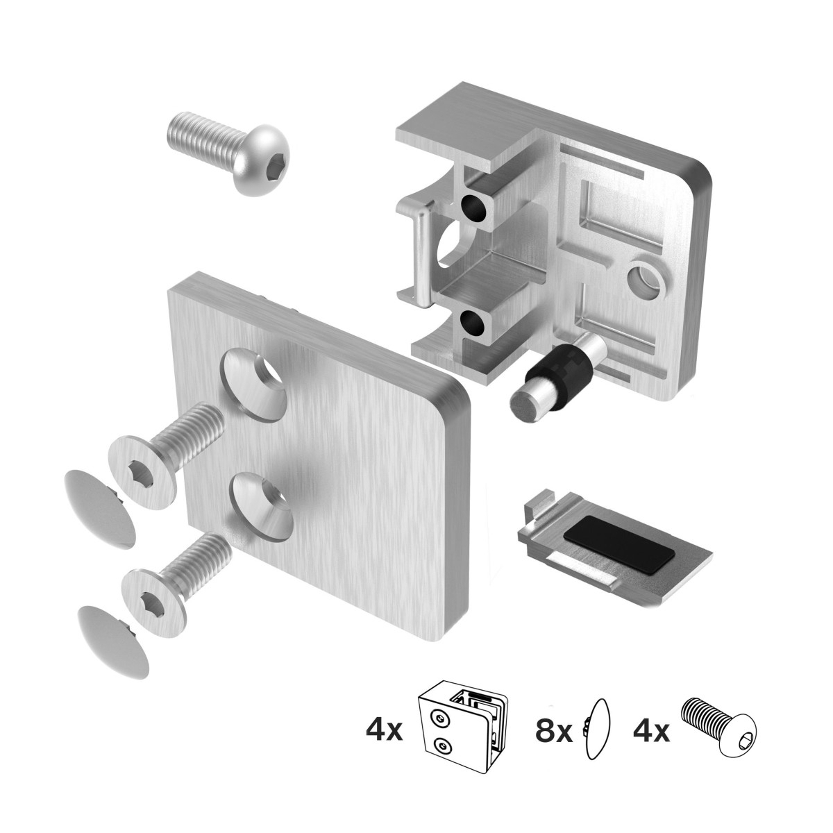 Glasklemme V4A Edelstahl fuer 6 - 10-76 mm Glas geschliffen Flachanschluss 4er Set-89-11A14230P000SET4-A.4