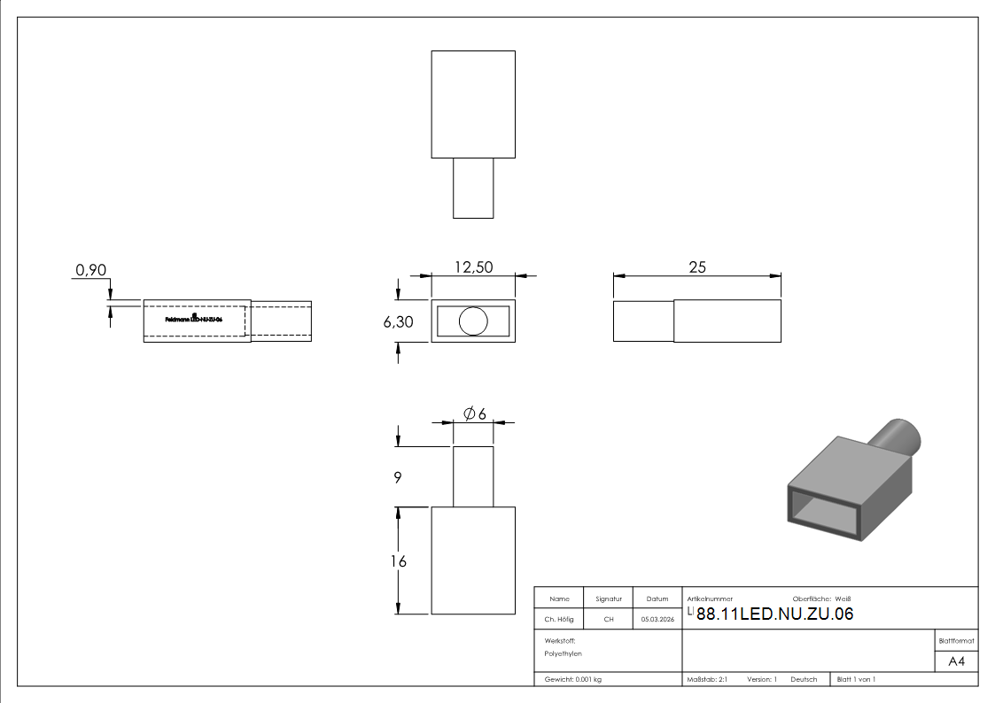 Endkappe Kunststoff fuer LED-Band IP65 Kabeldurchfuehrung-88-11LED-NU-ZU.06