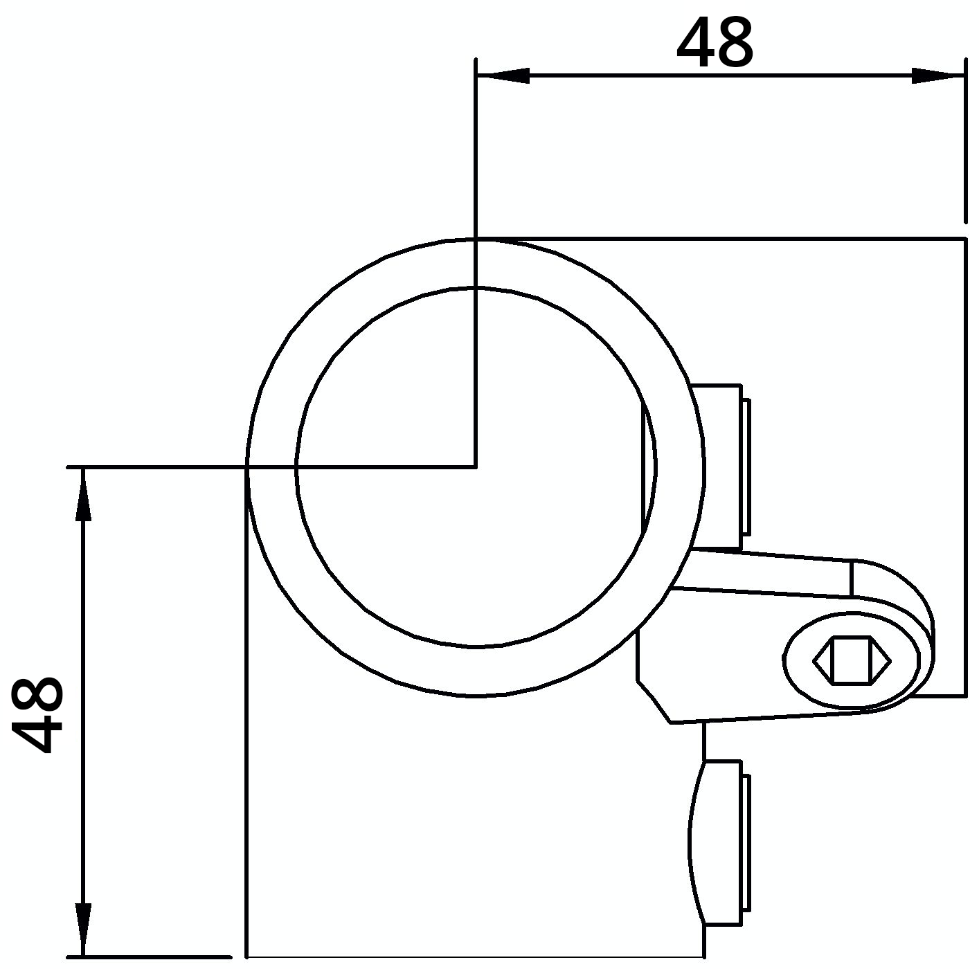Rohrverbinder Dreiweg-Eckstueck 90° Ø 33-7 mm -1- - Temperguss verzinkt - 128B34-128B34