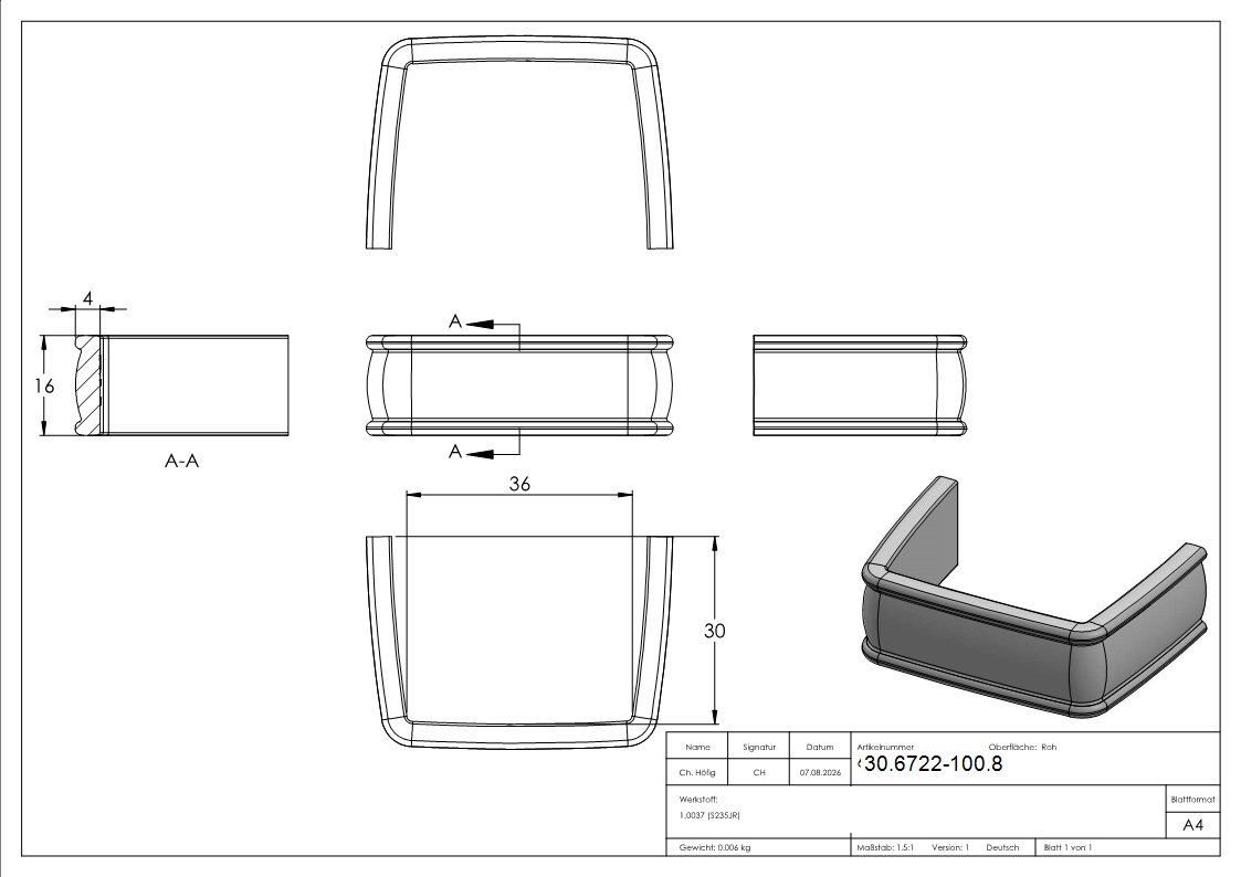 Bund - 100 Stueck - Material- 16x4 mm - Innenmass- 36x30 mm - Stahl -Roh- S235JR-30-6722-100.8