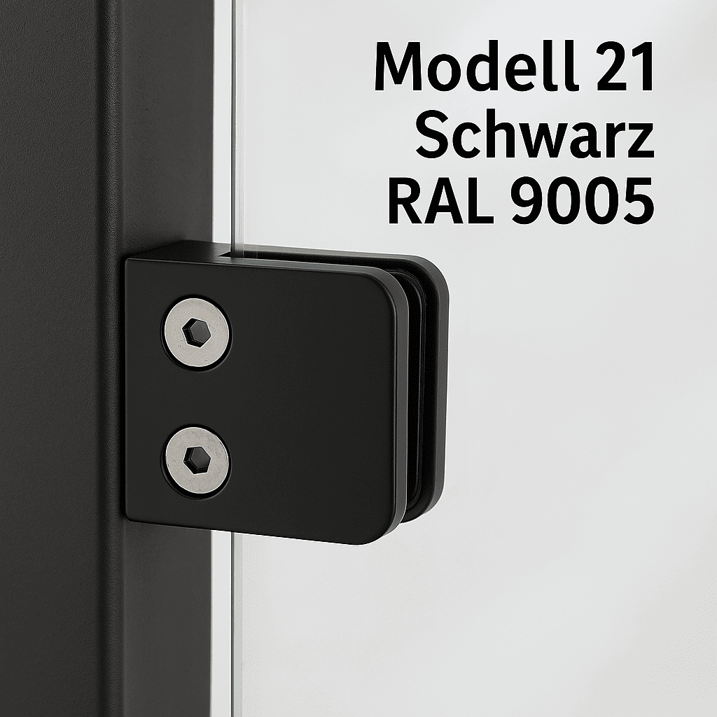 Glashalter ZAMAK schwarz fuer flache Pfosten- Glas 6-10-76 mm- Modell 21-18-2100-A.3_BLACK