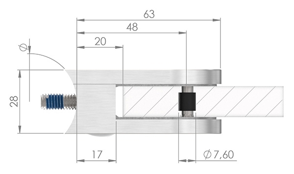 Glasklemme 63x45x28 mm AbZ fuer Anschluss Ø 48-3 mm V4A-10-2248ABZ.1
