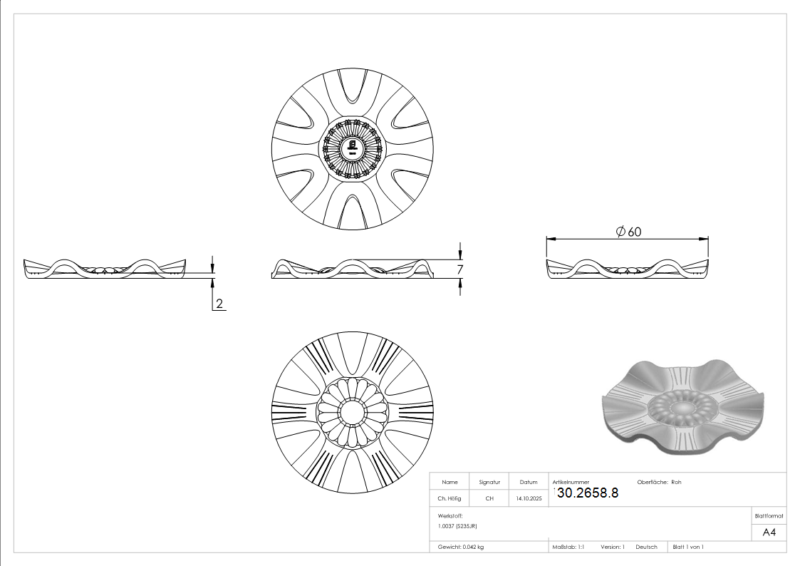 Rosette - Zierteil - Ø 60x2 mm - Stahl -Roh- S235JR-30-2658.8
