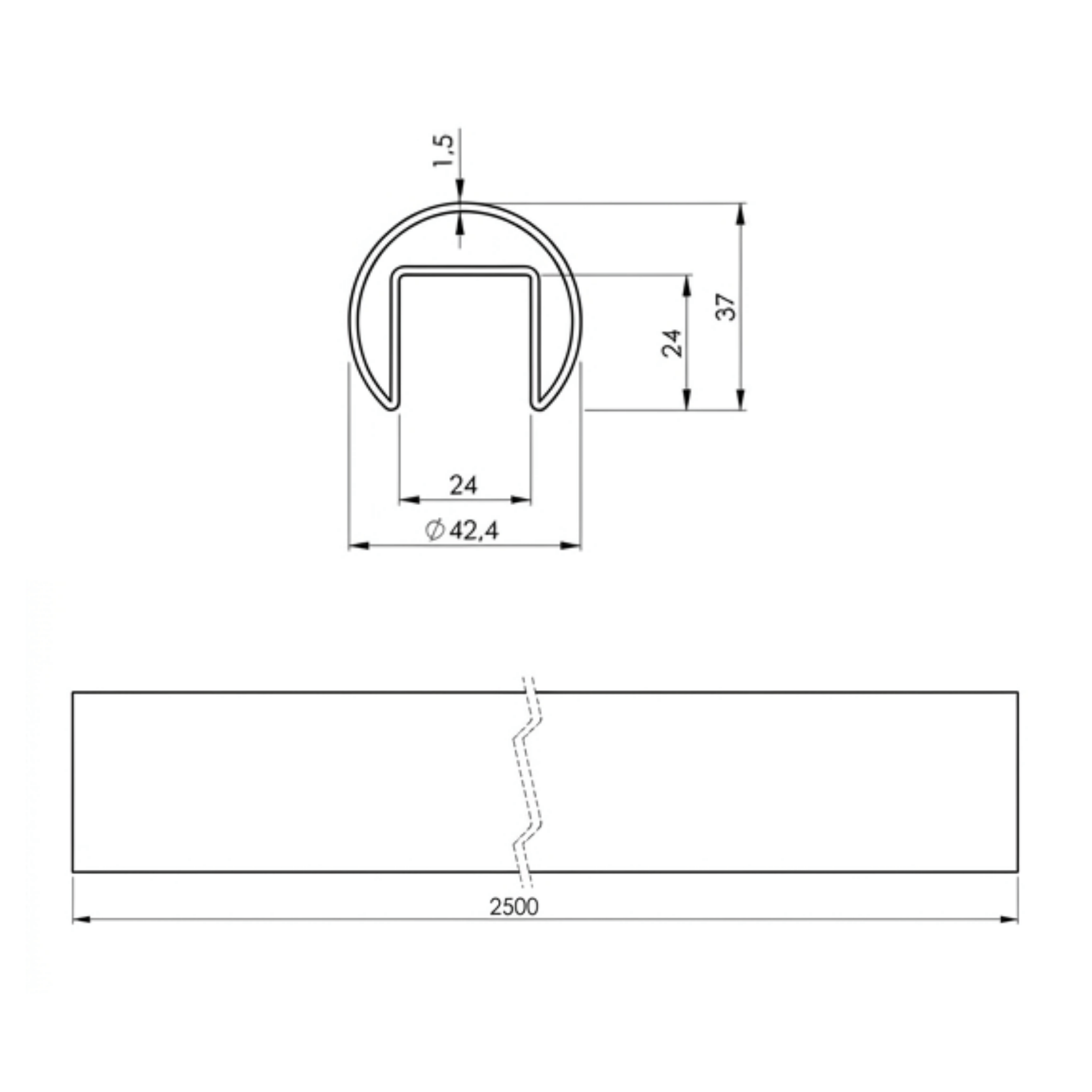 Edelstahlhandlauf Edelstahl AISI 304 D42-4x1-5 mm L 2500 mm mit iLED Beleuchtung-89-11A6920042ILED2500-A.4