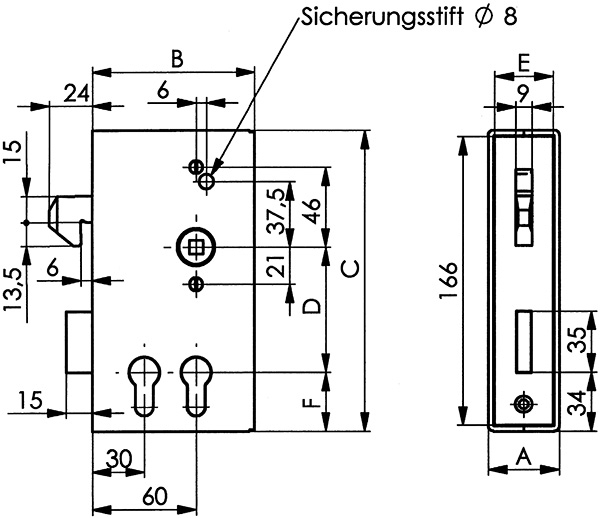 Kastenschloss Stahl verzinkt 40x94-5x173 mm fuer 2 Profilzylinder-88.1116212
