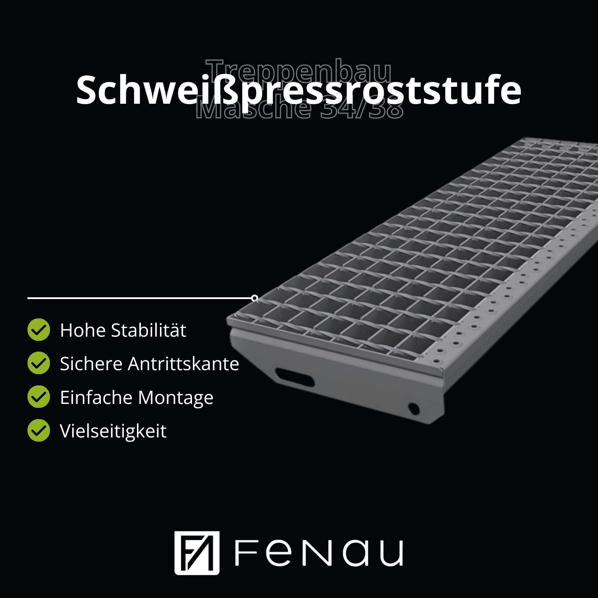 Schweisspressroststufe Metallstufe 800x270 mm Masche 34-38 mm Tragstab 30-2 mm S235JR feuerverzinkt-25-802730302.7