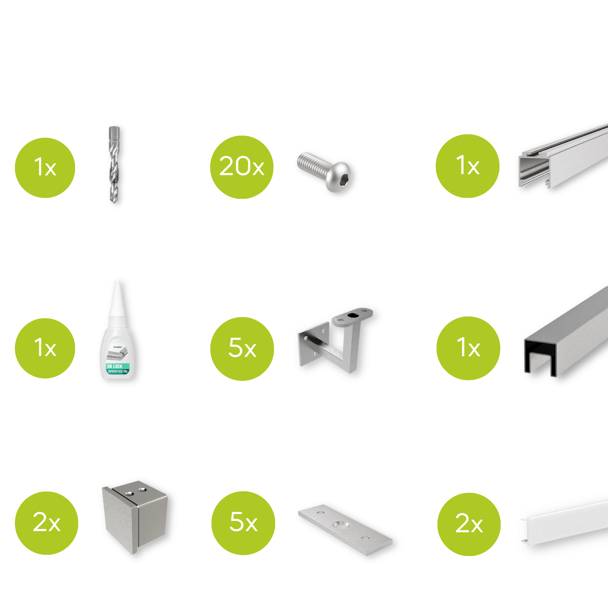 Handlauf Set V2A 40 x 40 x 1-5 mm 5000 mm fuer LED-Beleuchtung geschliffen-89.A6920040LED5000S1