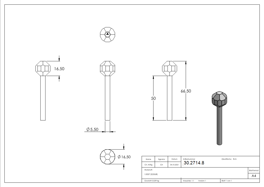Kugelkopfbolzen Ø 5-15 mm - schwere Ausfuehrung - Stahl S235JR- roh-30-2714.8