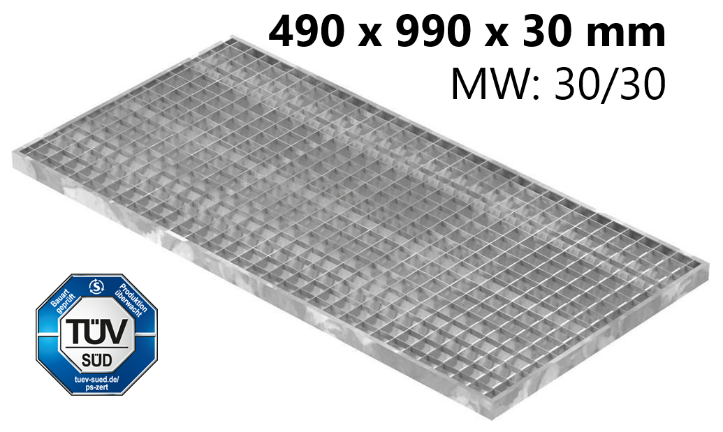 Lichtschachtrost Baunormrost - Masse-  490x990x30 mm 30-30 mm - aus S235JR -St37-2- im Vollbad feuerverzinkt-23-49993030.7