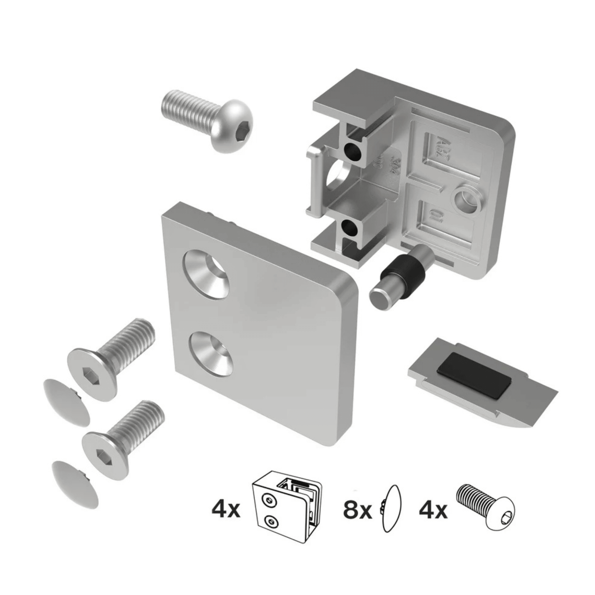 Glasklemme V2A fuer 8-10-76 mm Glas fuer Flachanschluss geschliffen 4er Set-89-11ZN230P000SET4-A.4