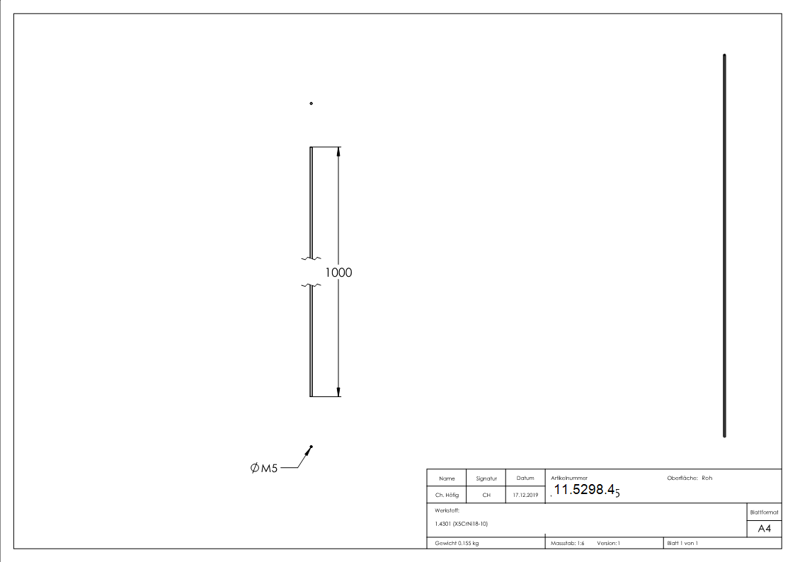 V2A Gewindestange M5 1000 mm-11-5298.4