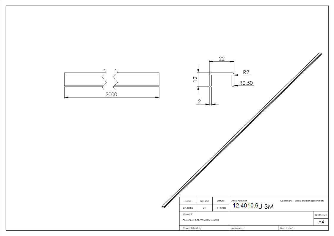 Kantenschutz - Masse- 22x12x2 mm - Laenge- 3000 mm - Aluminium elox- E4-EV1-12-4010.6