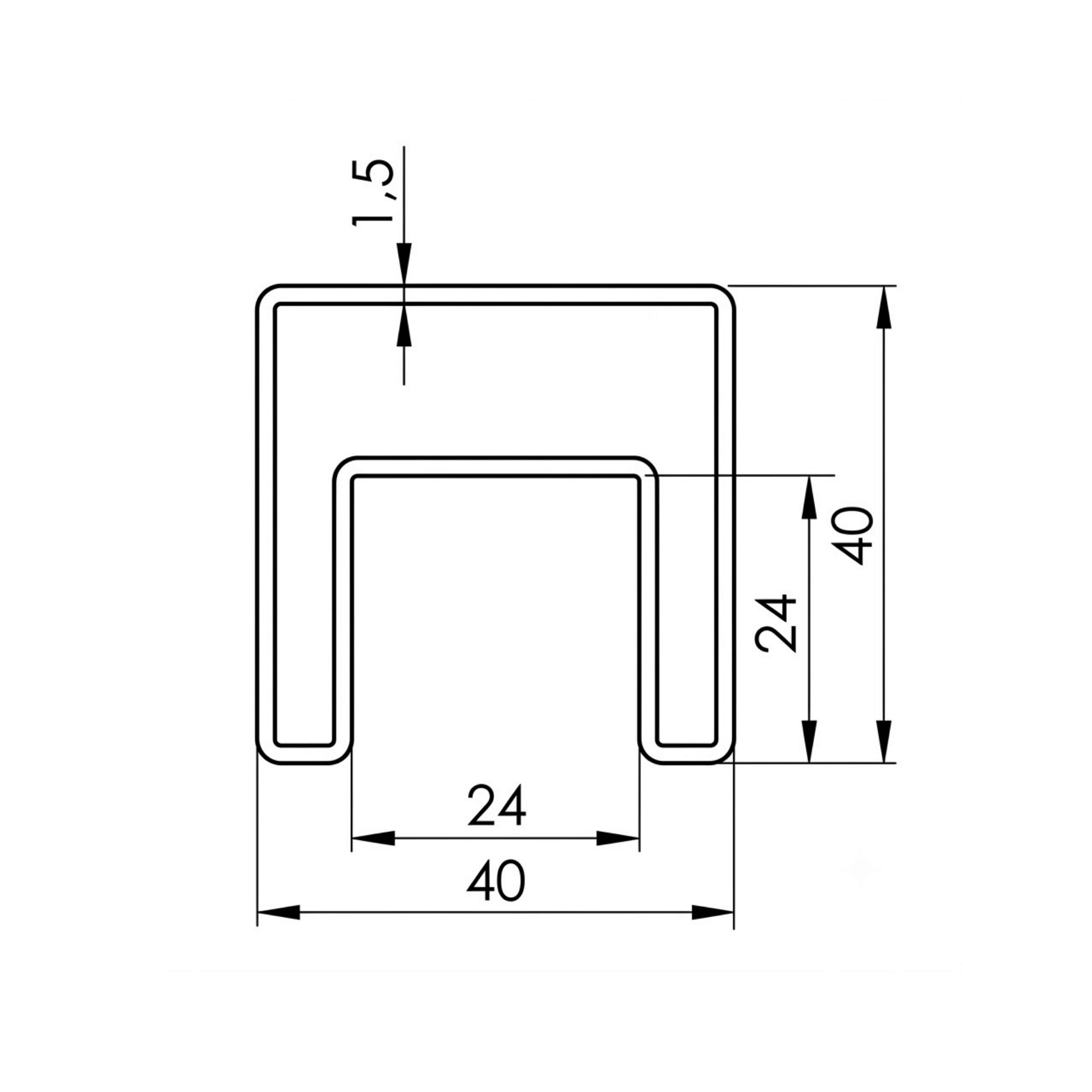 Handlauf Set V2A 40 x 40 x 1-5 mm 5000 mm fuer LED-Beleuchtung geschliffen-89.A6920040LED5000S1