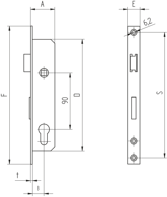 Einsteckschloss Stahl verzinkt 32-5-90 mm fuer Torprofil 50x30 mm-89-11B13035X90-A.4
