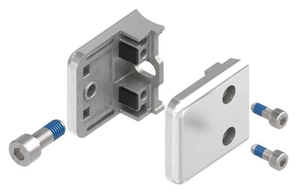 Eckige Glasklemme Edelstahl V4A 45x45x26 mm fuer Rohr Ø 42-4 mm inkl- Schrauben-88-114542.V4A