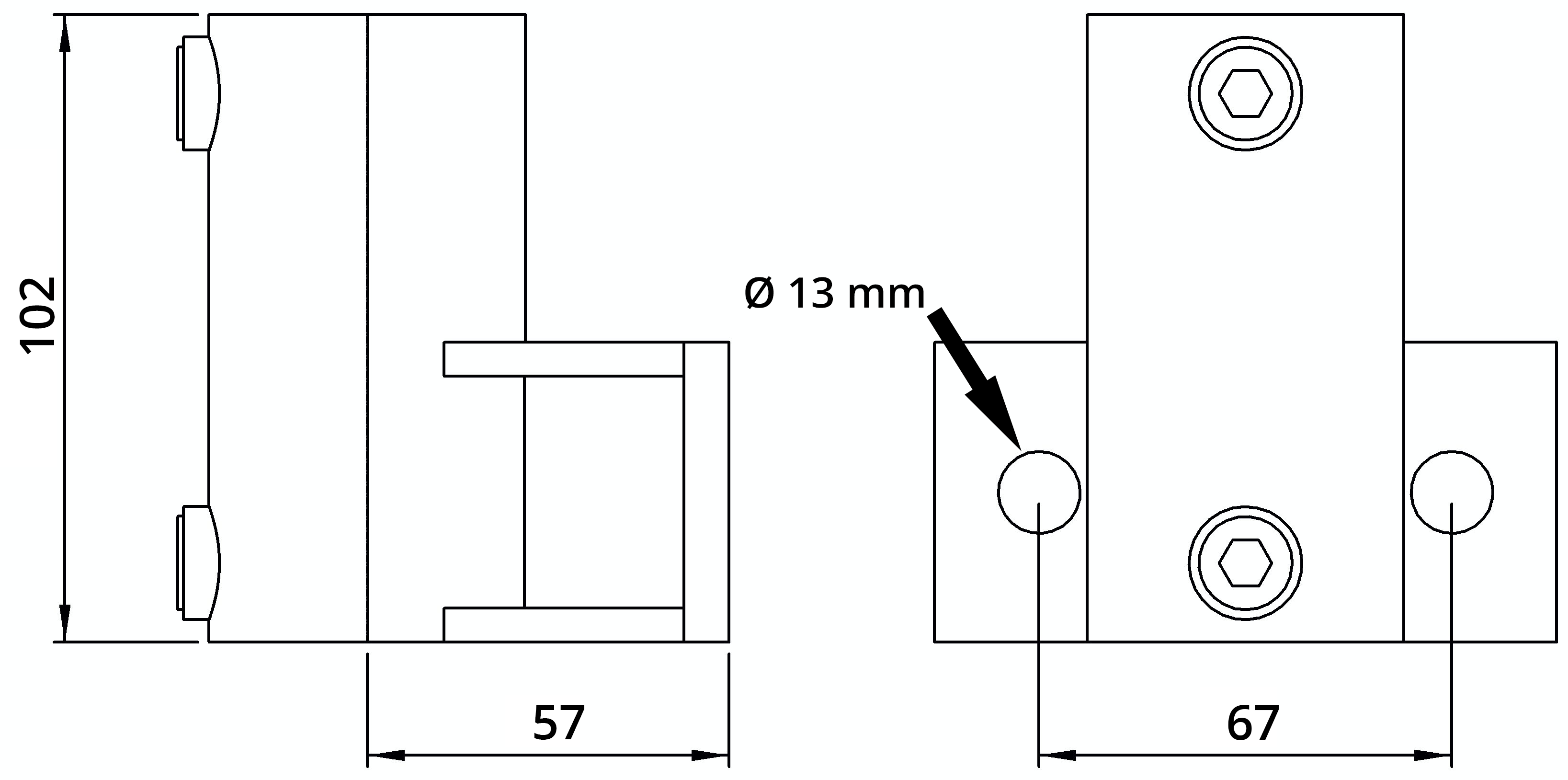 Rohrverbinder - Wandhalter Platte horizontal - 145B34 - 33-7 mm - 1- - Feuerverzinkt u. Elektrogalvanisiert-145B34