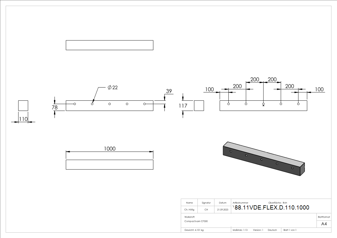 Daemmstreifen T=110mm fuer Montage-System FLEX-MOUNT PRO- L=1000mm-88-11VDE-FLEX-D-110.1000
