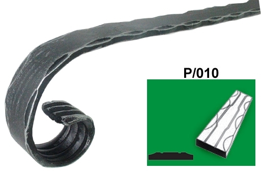 Zierelement Handlauf Volute Stahl P-010- dekoriert- H120 L200mm- 40x8mm-89-11U3P01040X8-A.4