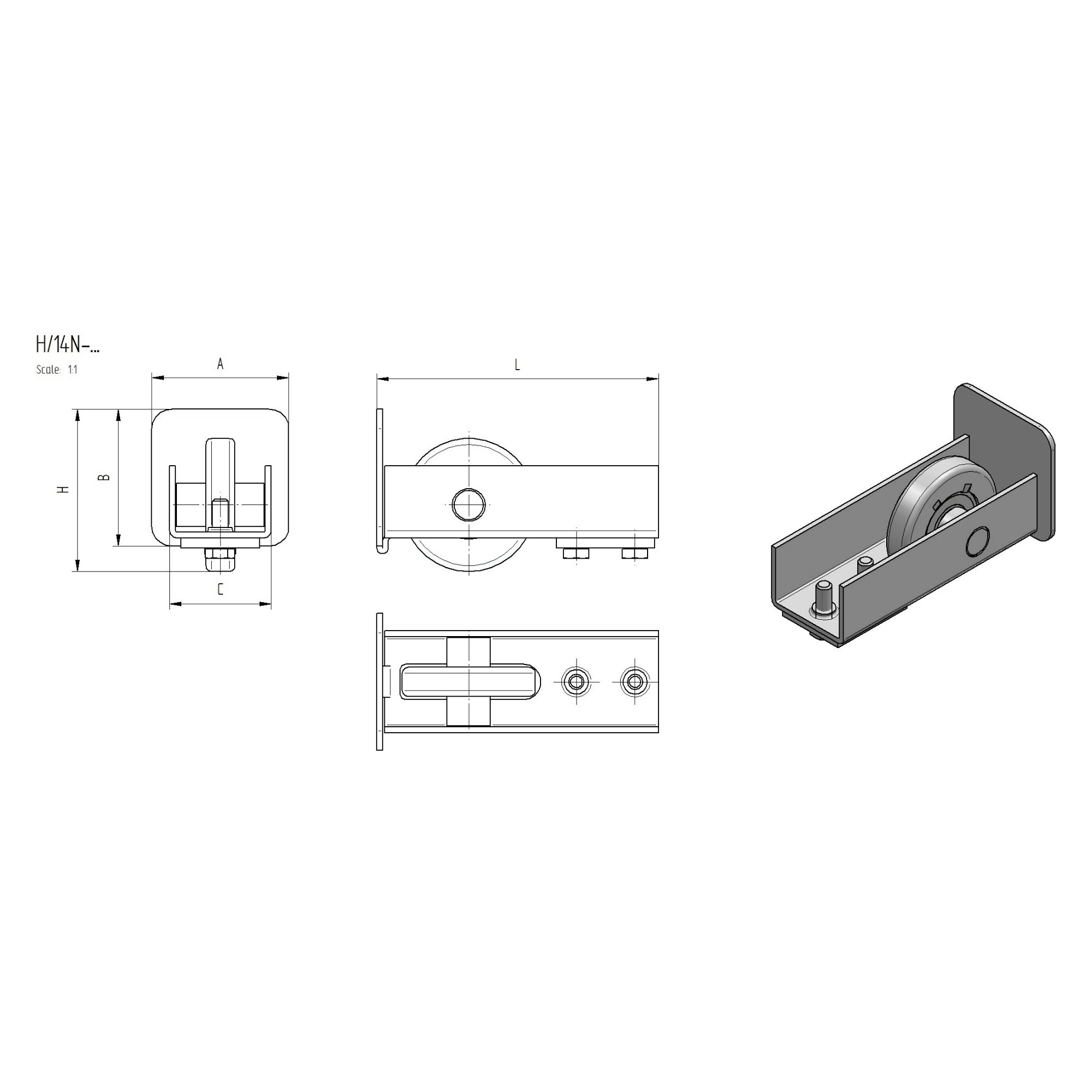 Fuehrungsrolle Stahl verzinkt fuer Laufschiene 70 x 70 mm-89-11H14N70X70-A.4