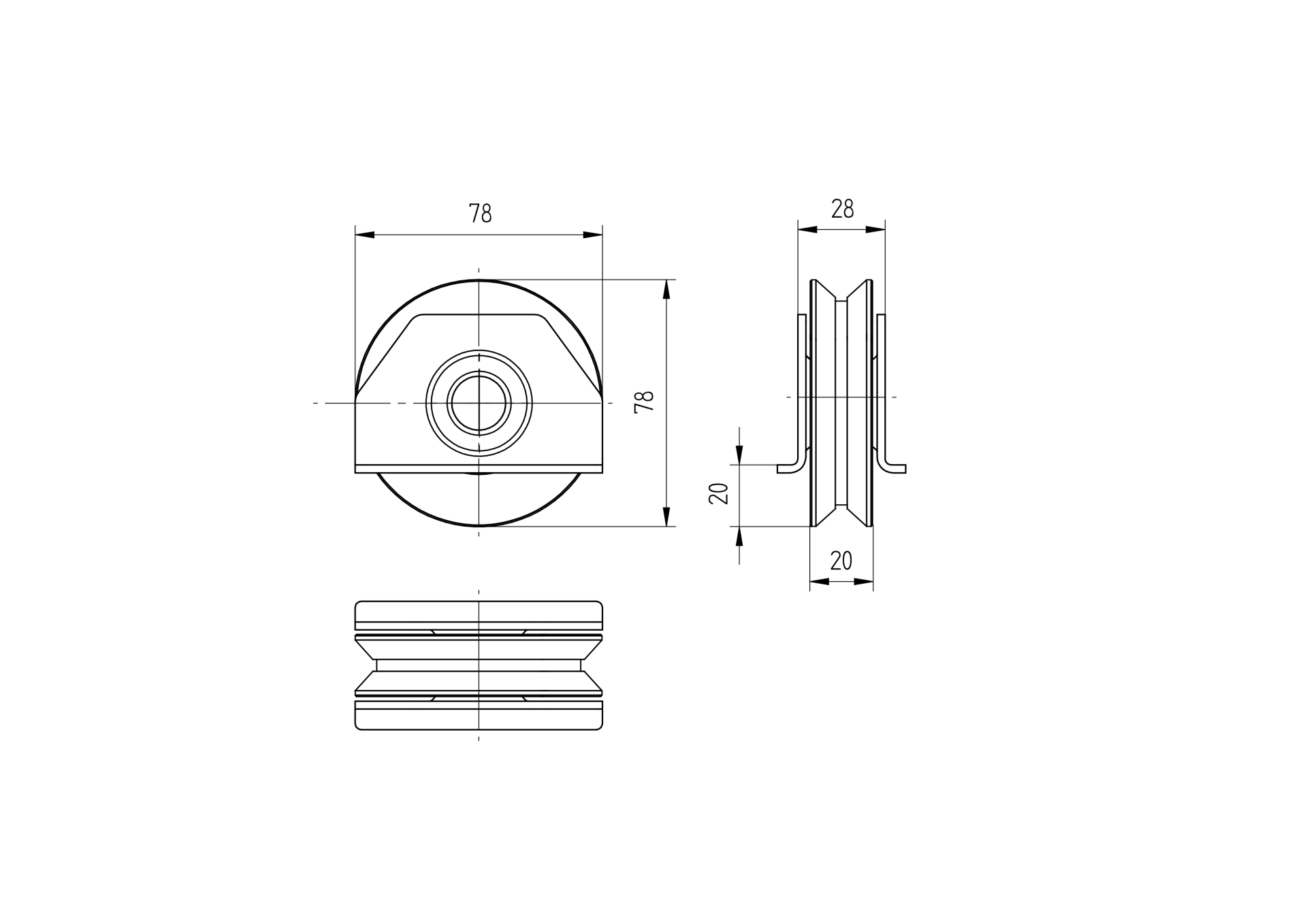 Schiebetorrolle Stahl verzinkt Ø 80 mm mit V-Rille fuer Tore bis 250 kg-89-11H49V80-A.4