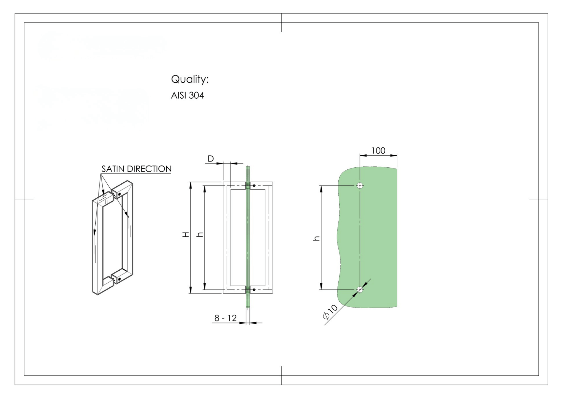 FeNau Glastuergriff Schwarz Edelstahl AISI 304 fuer 8-12mm Glas- Paar-89-11GSBLACKM320300S-A.4