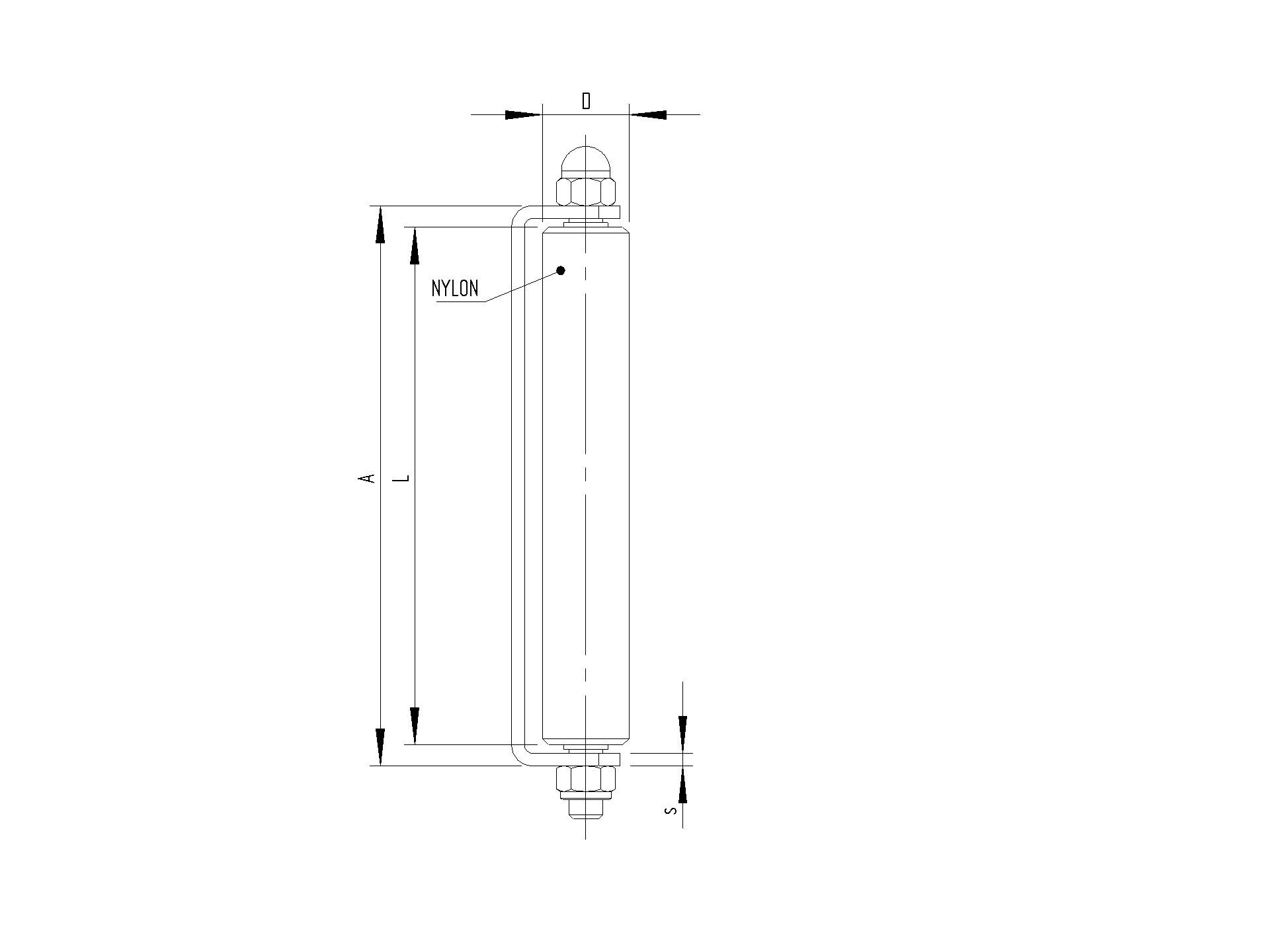Fuehrungsrolle mit Halter Stahl verzinkt - Nylon Rolle Ø 66 mm L=305 mm weiss-89-11H21305W-A.4