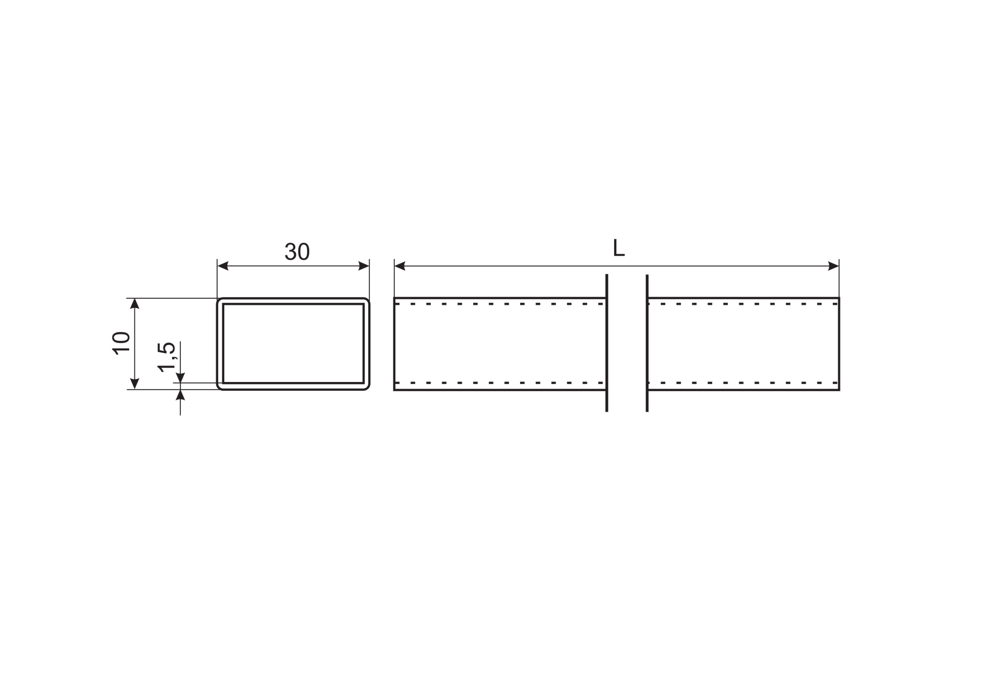 Edelstahl Rechteckprofil 30x10x1-5mm V2A- Laenge 2000mm-89-11A30X10X152000L-A.4