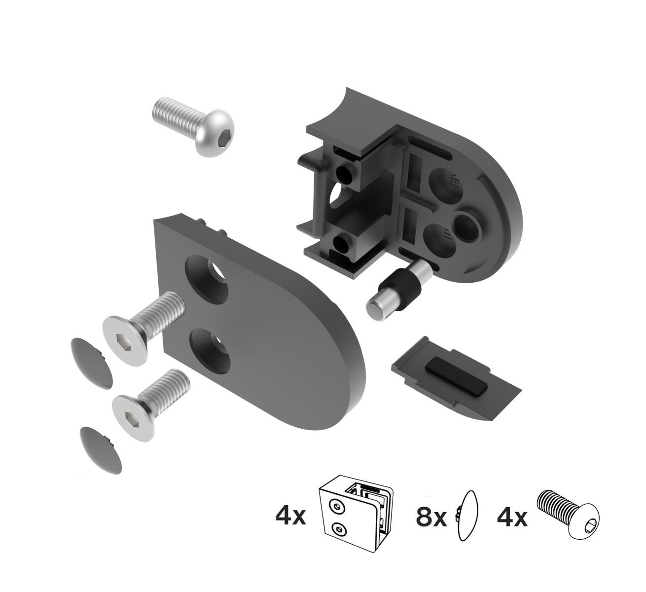 Glasklemme V2A fuer Ø 42-4 mm Rohr Schwarz pulverbeschichtet 4er Set-89-11ABL200P042SET4-A.4