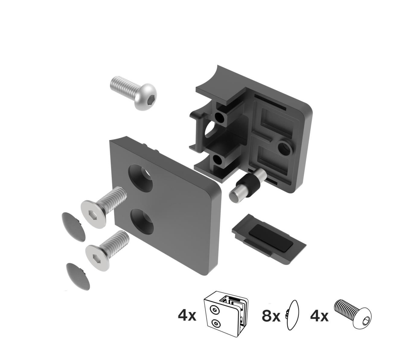 Glashalter V2A pulverbeschichtet schwarz fuer Rohr 42-4 mm 4er Set-89-11ABL230P042SET4-A.4