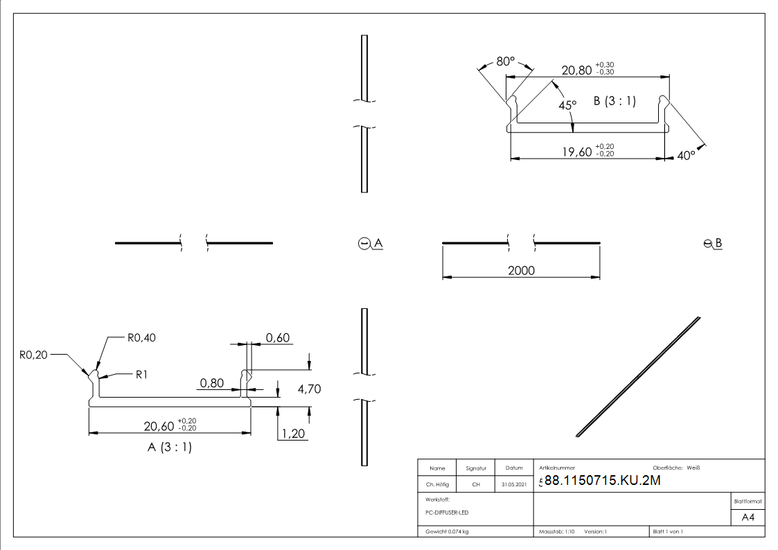 Kunststoffabdeckung fuer LED-Handlauf- Laenge 2m-88-1150715-KU.2M