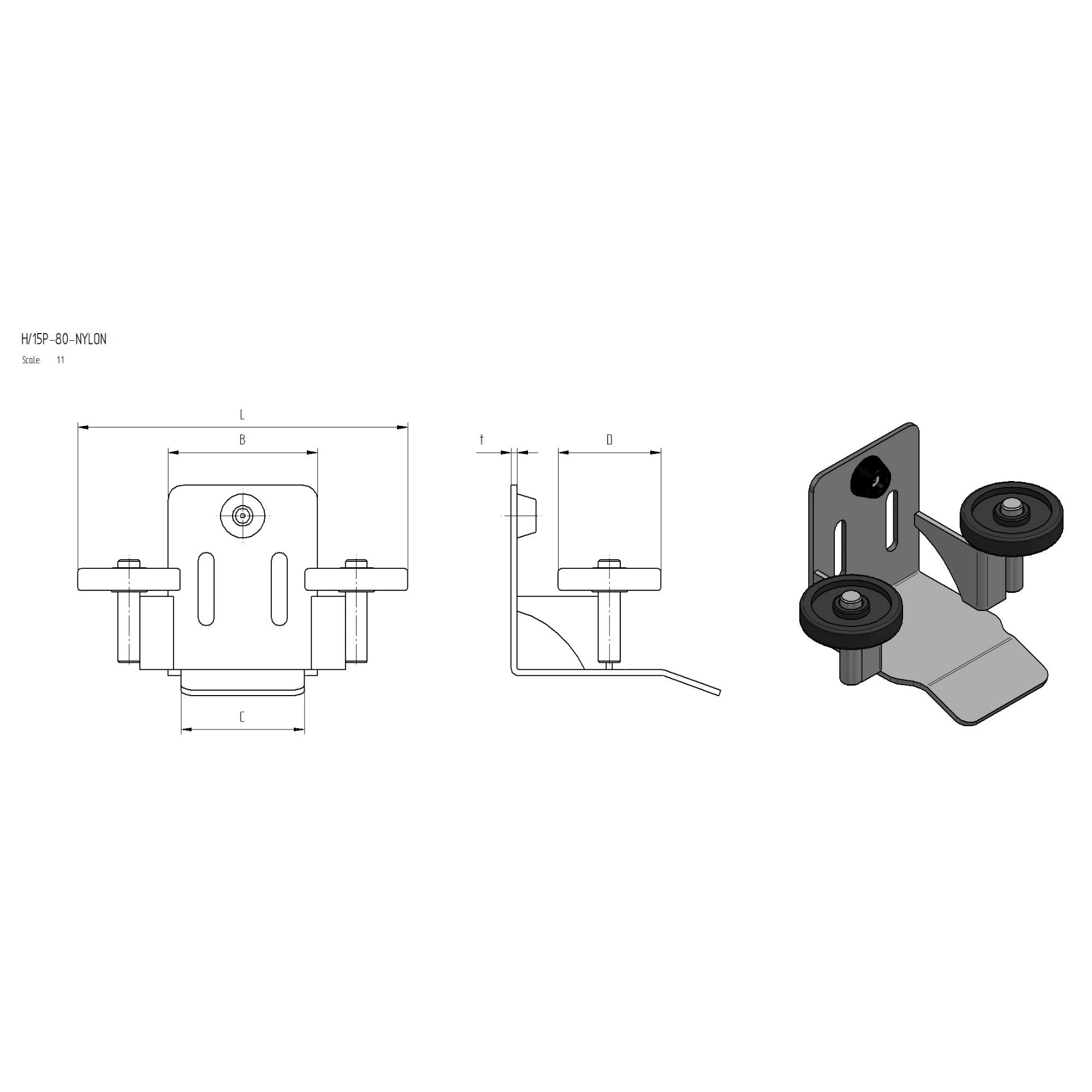 Auflaufschuh Stahl verzinkt fuer Vierkantprofil 80x80 mm mit Nylonrollen-89-11H15P80NYLON-A.4