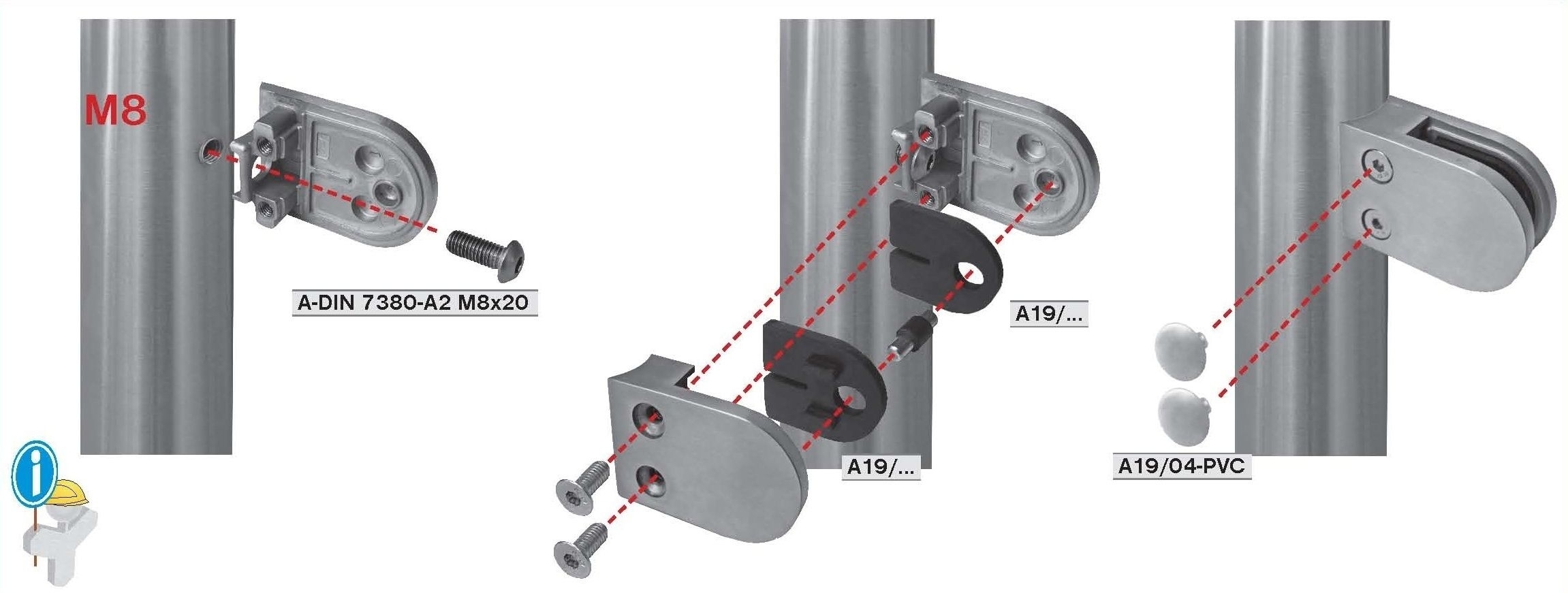 Glasklemme ZAMAK roh fuer flache Pfosten- Glas 6-10-76mm-89-11ZN230P000-A.4