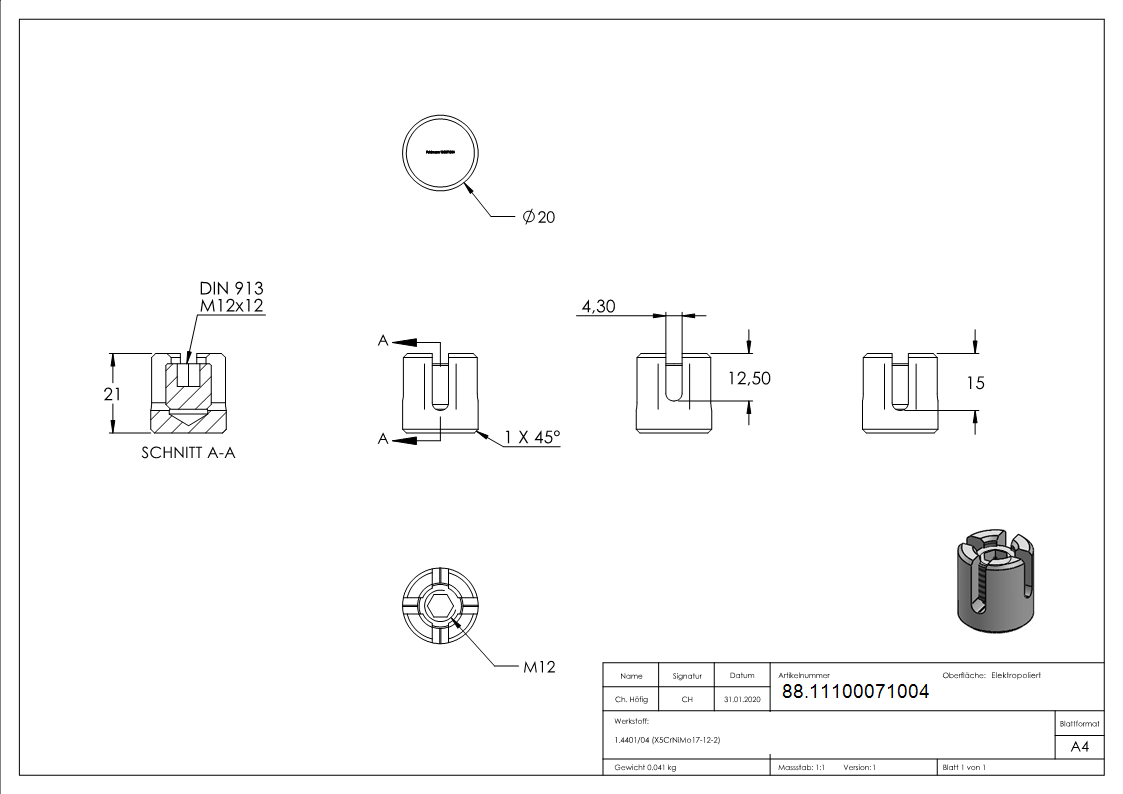 Kreuzklemme Edelstahl V4A fuer Seil Ø 4 mm fuer Aussen- und Kuestenbereich-88.11100071004