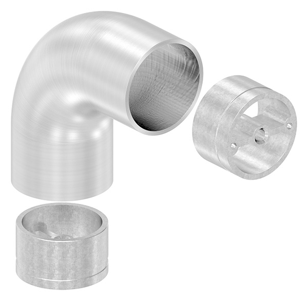 Rohrbogen 90° Edelstahl V2A Ø 42-4 mm geschliffen fuer Holzhandlauf inkl- Adapter-88-1150602.240