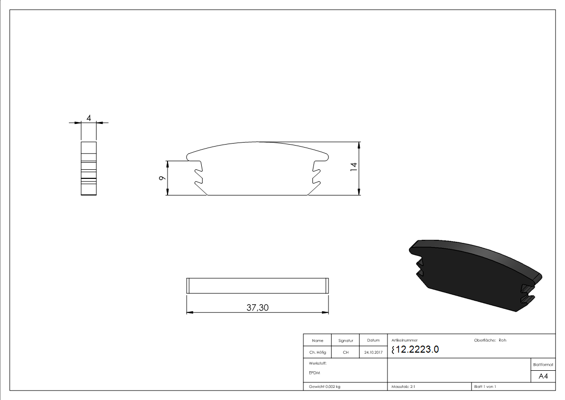 Abdichtkeil - fuer Alu-Profil - Staerke- 4 mm-12-2223.0