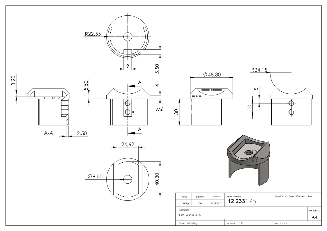 Adapter - fuer Nutrohr Ø 48-3 mm - V2A-12-2331.4