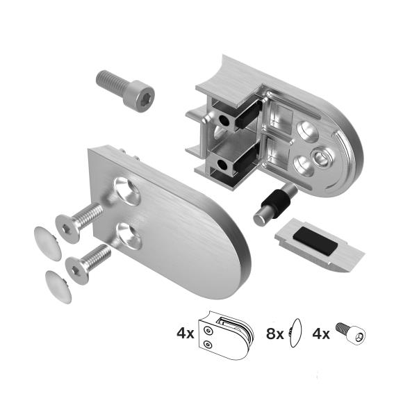 Glasklemme V2A fuer Rohr 42-4 mm 6 - 12-76 mm Glas halbrund 4er Set-89-11A250P042SET4-A.4