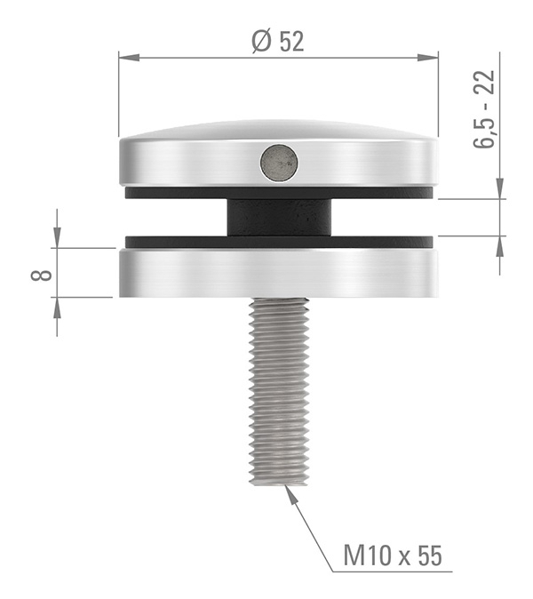 Glaspunkthalter Ø 52 mm fuer Anschluss- flach - Ø 48-3 mm V2A - V4A-10-GPH52-1.1