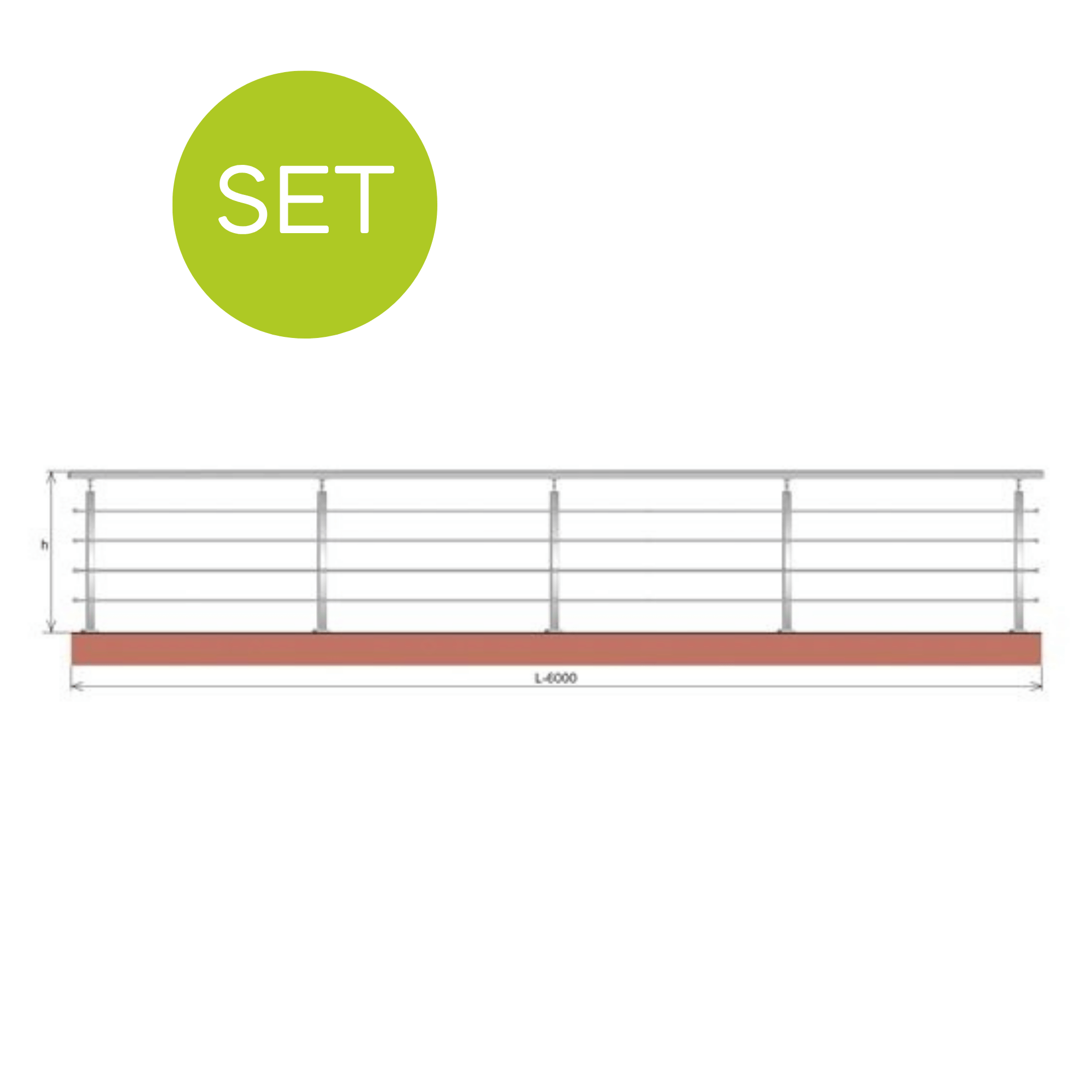 Relinggelaender Edelstahl AISI 304 6000 mm Pfosten 40x40 mm Bodemontage gerade-89-11AJPZVR906000-A.4