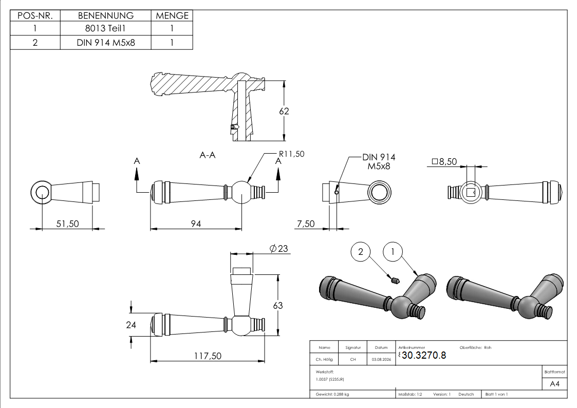 Tuergriff - Masse- 120x70 mm - beidseitig verwendbar - Stahl S235JR-30-3270.8