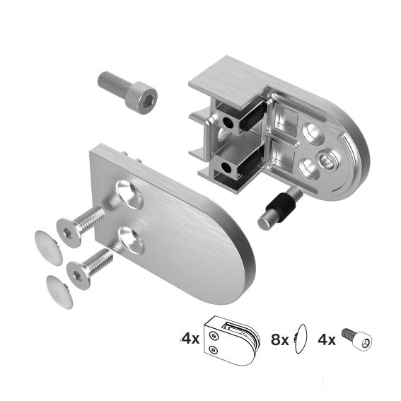 Glashalter V2A fuer 6 - 12-76 mm Glas Flachanschluss geschliffen 4er Set-89-11A2500000SET4-A.4