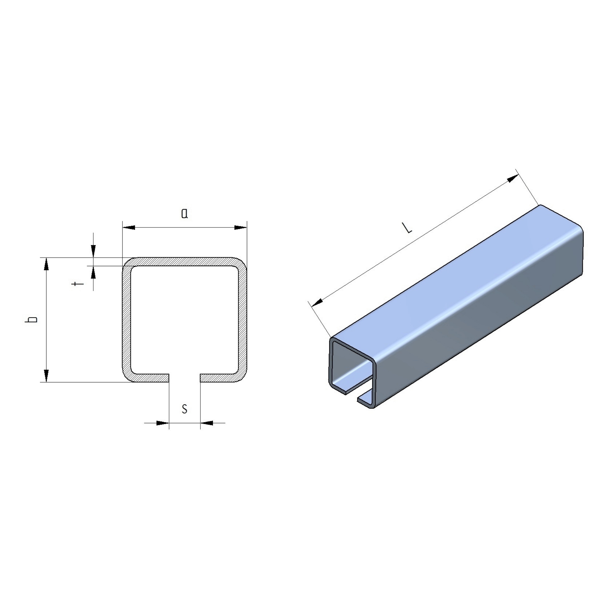 Laufschiene fuer Schiebetore Edelstahl V2A 58 x 58 x 3-0 mm L = 6000 mm-89-11H80260X606000-A.4