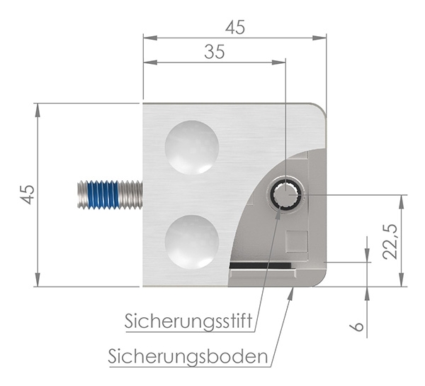 Glasklemme V2A 45 x 45 x 26 mm fuer Rohr 42-4 mm eckig AbZ-10-3042.4ABZ