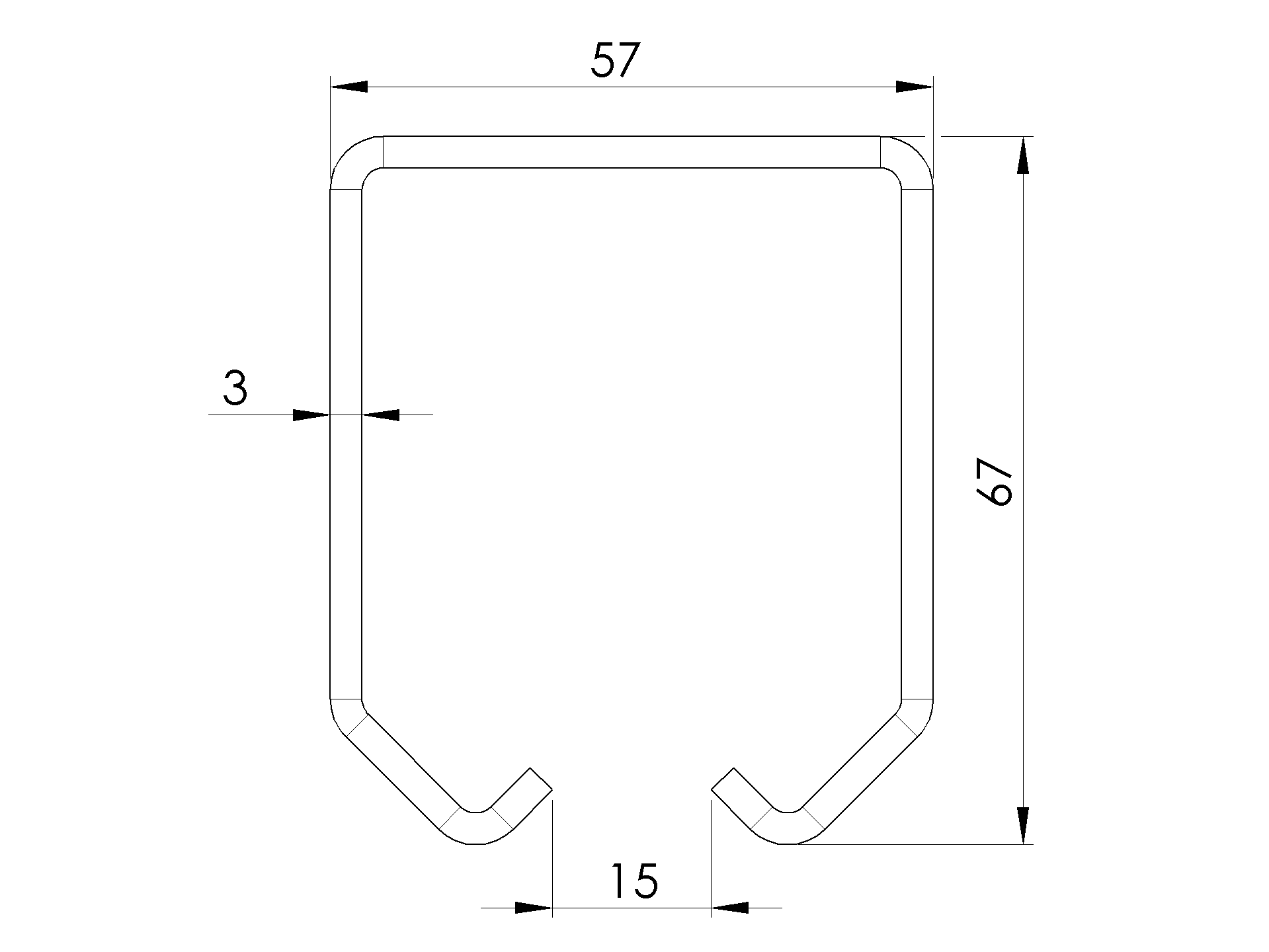Laufschiene Stahl verzinkt 57 x 67 x 3 mm L=3000 mm fuer Haengeschiebetore-89-11H1857X67ZN3000-A.4