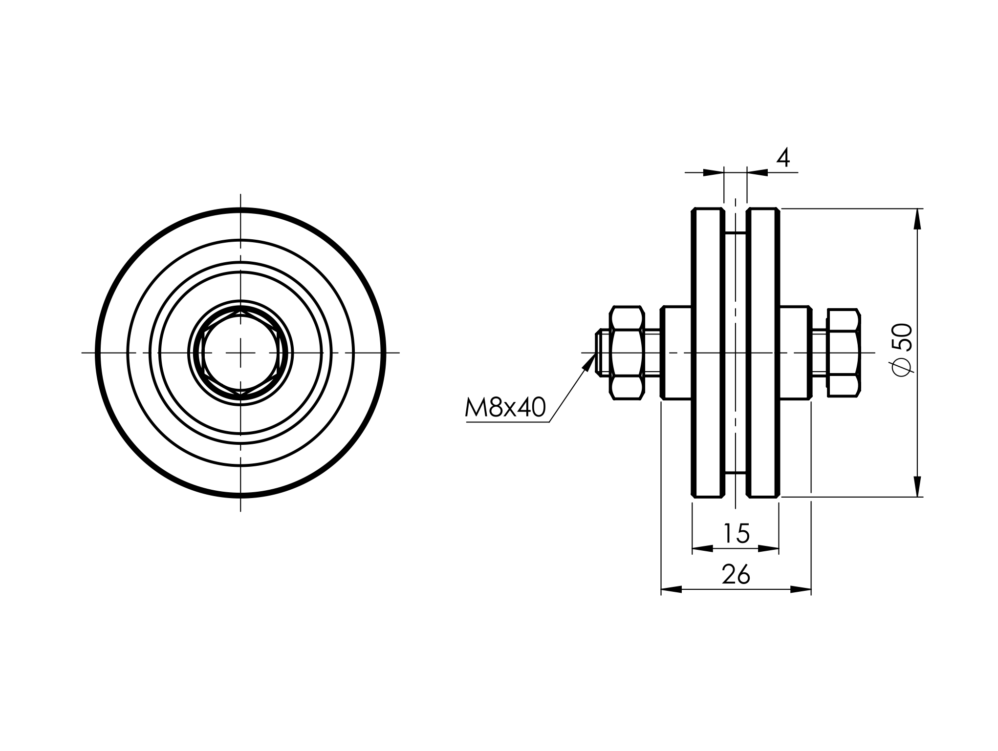 Schiebetorrolle Stahl verzinkt Ø 50 mm mit H-Rille fuer max- 120 kg-89-11H06H50C-A.4