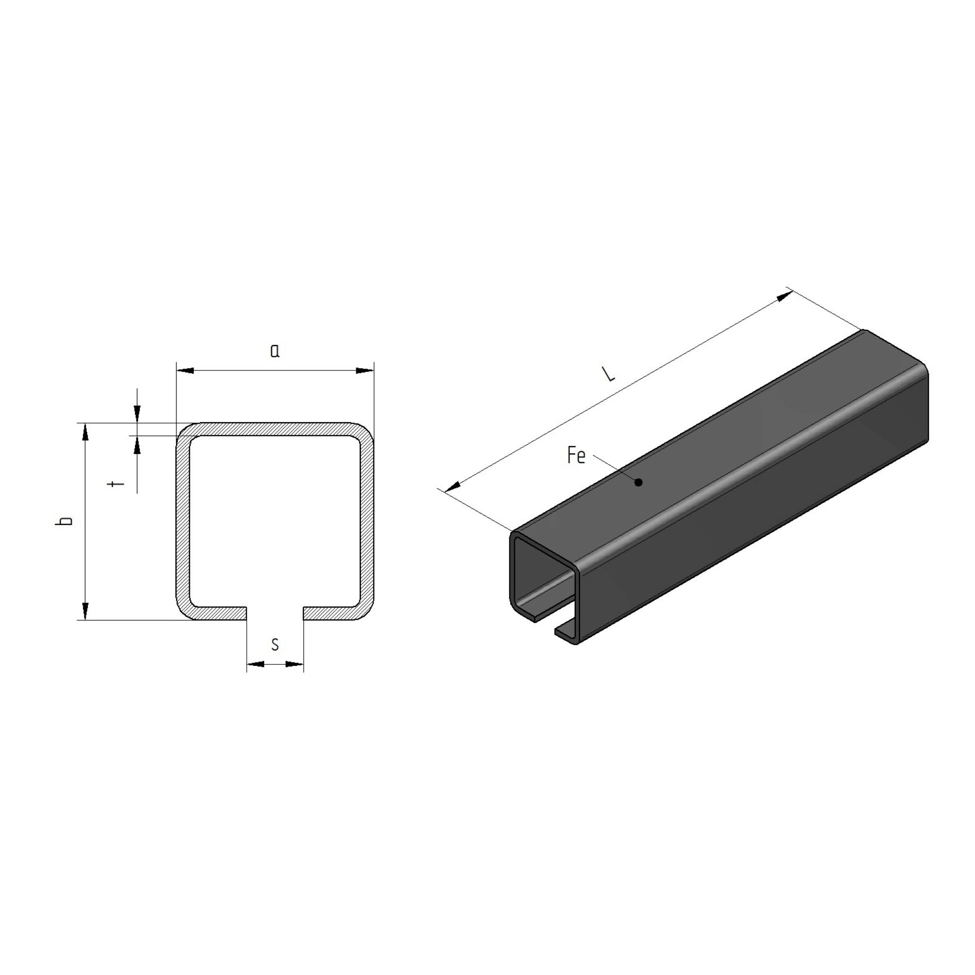 Laufschiene Stahl roh 60 x 60 x 4 mm L = 3000 mm-89-11H0260X60FE3000-A.4