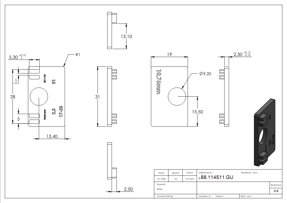 Gummieinlage Gummi fuer Glas 10-76 mm VSG fuer Glasklemme Mod- 45-88-114511.GU